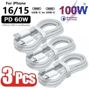 3PCS USB C Cable to USB C 100W Fast Charging Charger Cable Supports Fast Charging For iPhone 16 15 Samsung Xiaomi Huawei etc