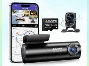 AZDOME M300S 4K Dash Cam Front and Rear, Built-in ADAS WiFi GPS Dash Camera for Cars, Free 64GB Card, Voice Control, Night Visio