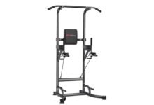 Adjustable power tower pull-up and dip station for home bodyweight fitness training