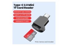 Compact black USB-C 2.0 mini TF microSD memory card reader